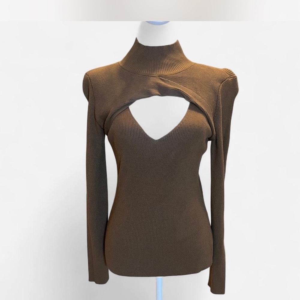 Lush Ribbed Brown Turtleneck Sweater